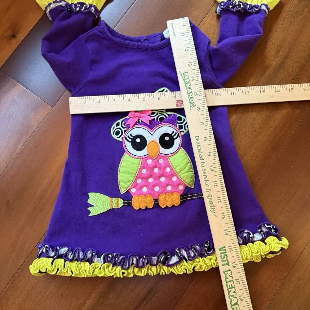 OWL Outfit 2pc Toddler Girl 2T Purple Ruffle EMILY ROSE Fluorescent Fall